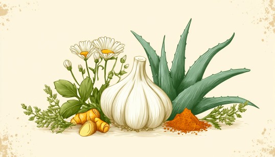 Garlic turmeric aloe vera herbs
